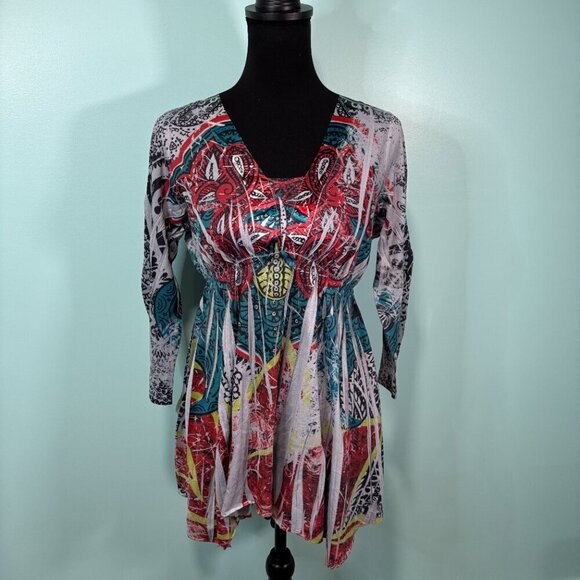 ONE WORLD Tops - One World tunic blouse V neck asymmetrical hem size M   Lot J